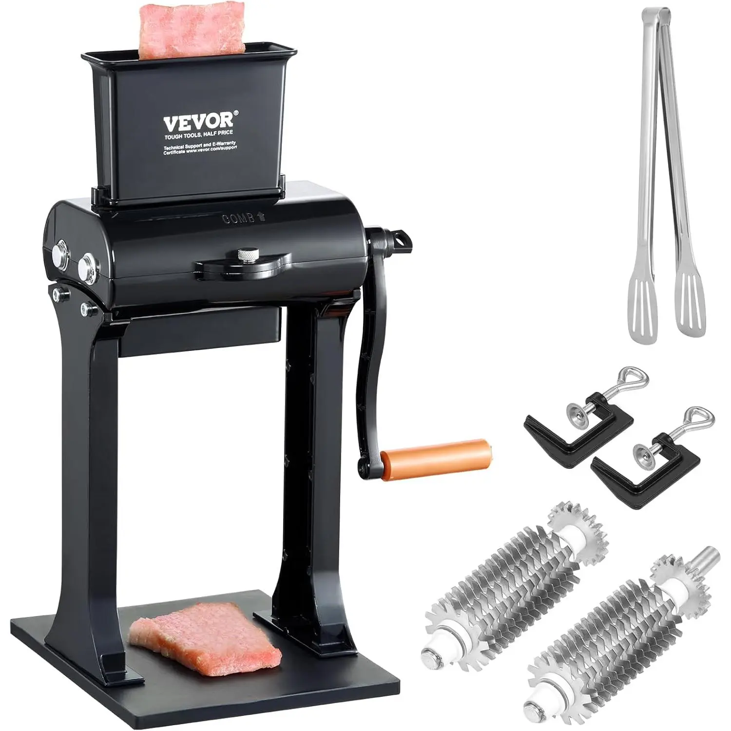 【Summerfinds】Durable Stainless Steel Commercial Meat Tenderizer Machine - Heavy-Duty Food-Safe Manual Crank Kitchen Utensils, 5.8" Feed Port, Quick Operation, Detachable Parts, Boosts Kitchen & Cooking Efficiency for Restaurants (Beef, Chicken)