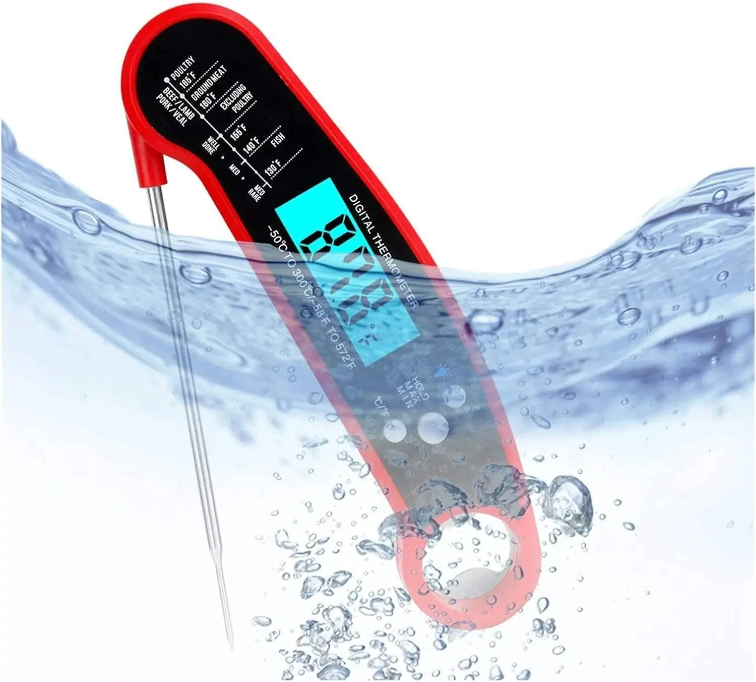 Digital LCD Meat Thermometer - Stainless Steel Kitchenware with Magnetic, Waterproof, Instant Read Features, Bottle Opener for Indoor Grill, Oven Use, Essential Kitchen Utensil, Cooking