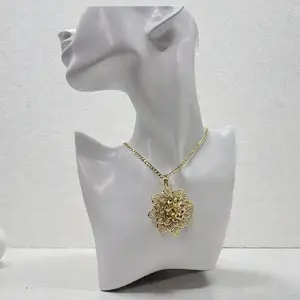 valdiviajewelry #2407 Necklace and flower pendant, 14k gold plated, High Quality