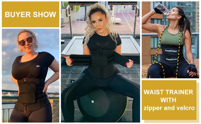 FeelinGirl Waist Trainer for Women Plus Size Dual Belt Neoprene Training & Toning Cincher with Zipper for Enhanced Comfort and Support