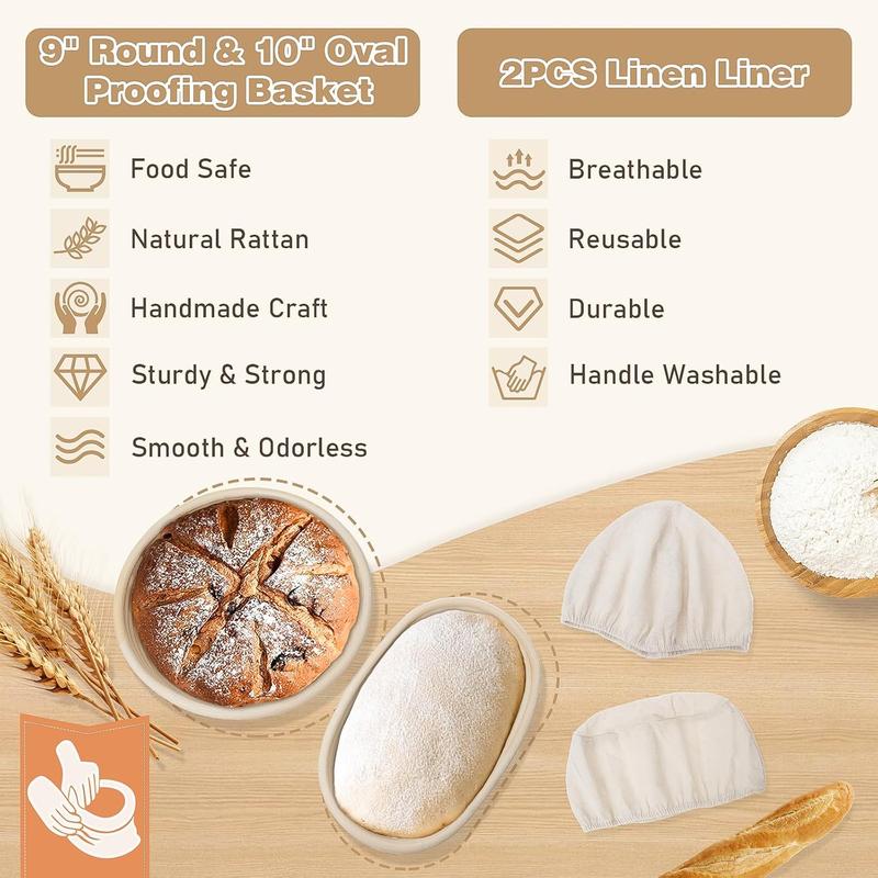 【Valentine's Day Gift】12PCS  Sourdough Starter Kit, Banneton Bread Proofing Basket, 24oz Glass Sourdough Starter Jar, Sourdough Bread Baking Supplies, Sourdough Proofing Basket, Bread Making Tools (12PCS)
