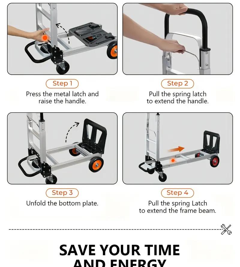 SEKAM Aluminum Folding Hand Truck, TikTokShopBlackFriday, 2 in 1 Design Max 800 lbs Capacity, Heavy Duty Industrial Collapsible cart, Dolly Cart with Rubber Wheels for Transport and Moving in Warehouse, Supermarket, Garden