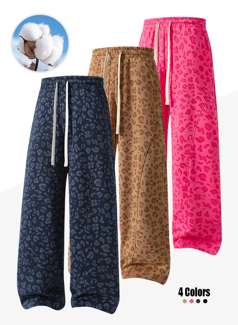Unisex leopard-print casual trousers with side pockets, lightweight and breathable soft fabric, loose comfortable casual sweatpants, ideal for daily wear and all-year running Unisex leopard-print casual trousers with side pockets, lightweight and breathable soft fabric, loose comfortable casual sweatpants, ideal for daily wear and all-year running