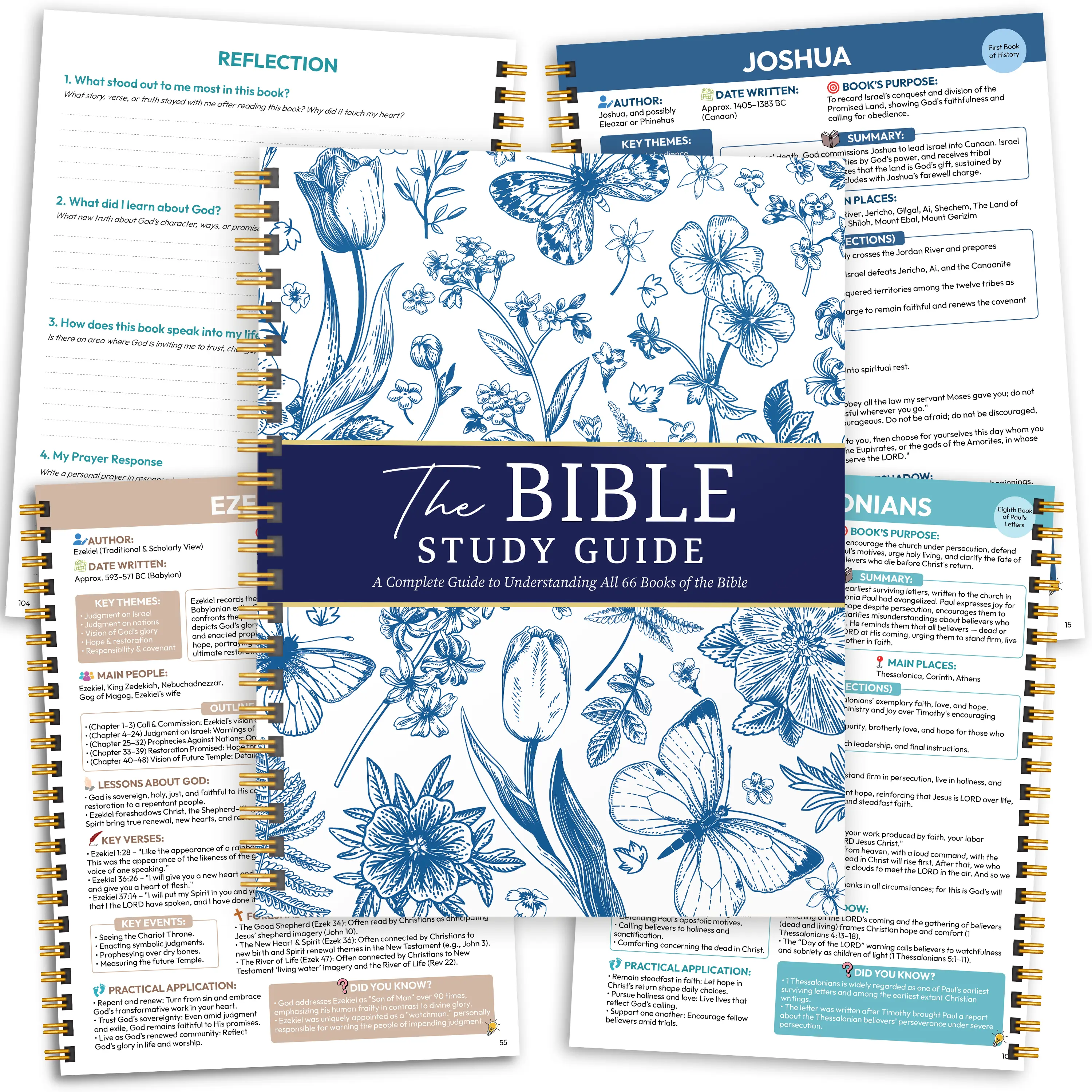 Bible Study Guides 66 Pages Journal for Women, Spiral Notebook, 8.5 x 11 Wildflower Prayer Devotional Supplies, Saints Label with Reflection Note, Prayer Prompts, Christian Gift Idea