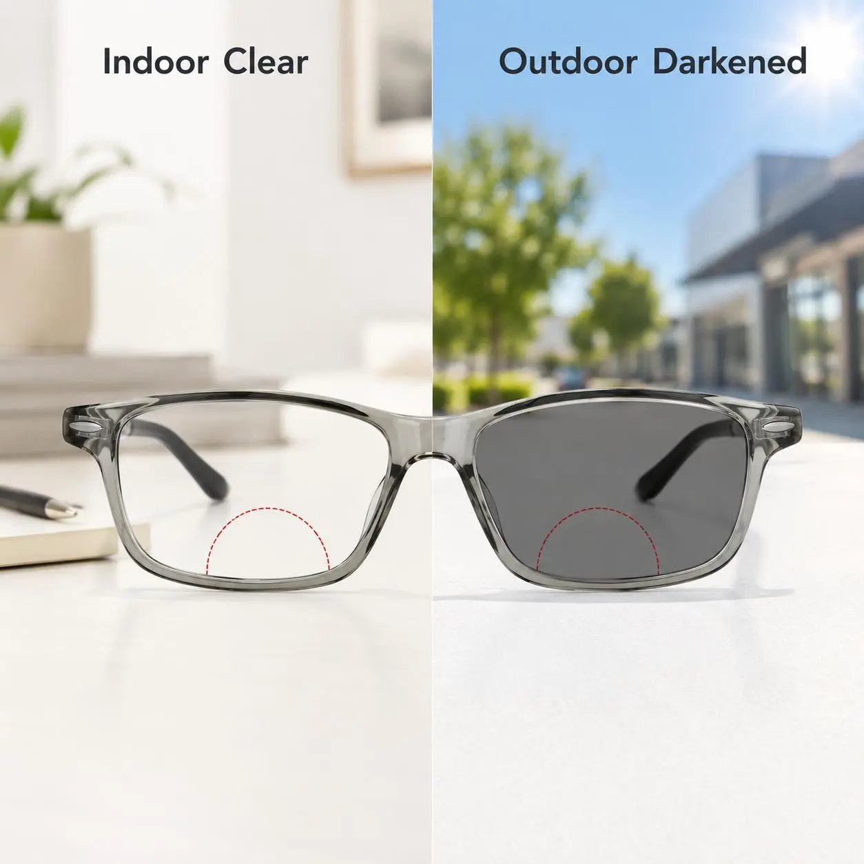 Bifocal Photochromic Reading Glasses for Men & Women, Lightweight Dual Zone Readers, HD Clear Lens Eyeglasses for Daily Reading & Outdoor Use