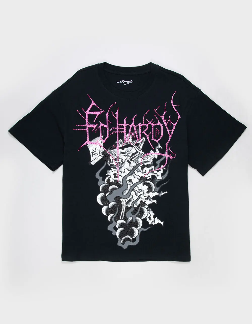 ED HARDY Ghost Rhinestone Mens Boxy Tee