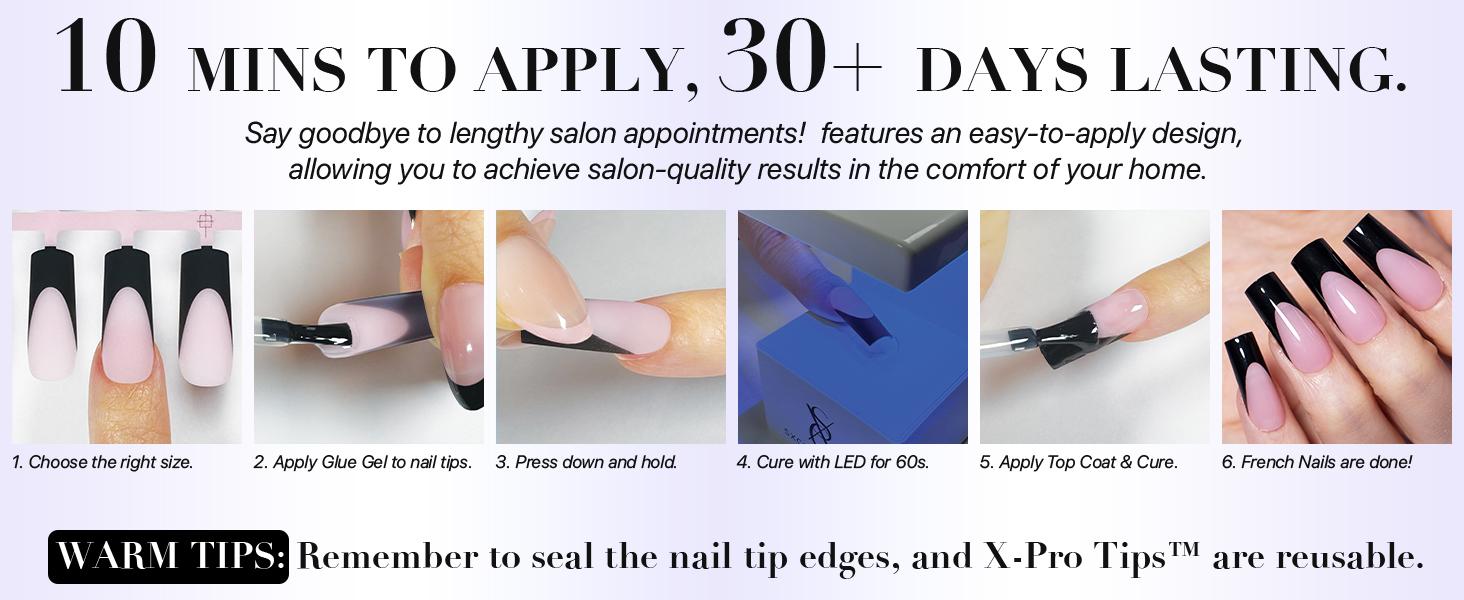 SXC Cosmetics X-Pro Tips - Nail Tips Only - 5 Purple Shades French Tip Press On Nails, 150/160pcs, Almond/Coffin/Square Shapes, XS-M Sizes DIY Salon-Quality Nails at Home