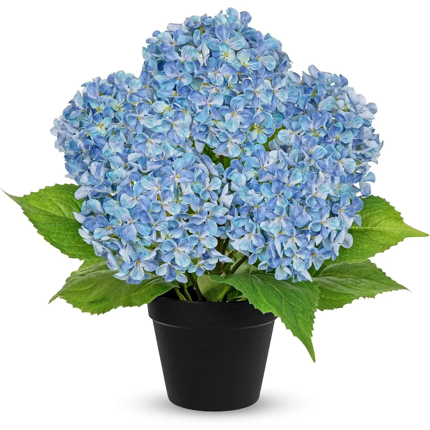 18" Blue Bouquet Artificial Hydrangea Plant in Black Plastic Pot, Decorative Floral Decor for Home Office Decor, Gift-Worthy Centerpiece with Storage Box for Indoor-Outdoor Use, Artificial Flowers