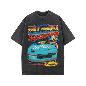 1996 Talladega Superspeedway Oversized T-Shirt – Black Washed Cotton Crew Neck Short Sleeve Tee, Vintage NASCAR Racing Graphic Print Streetwear Tops, Loose Fit for Motorsport Fans, Retro Racing Enthusiasts & TikTok Trend Lovers