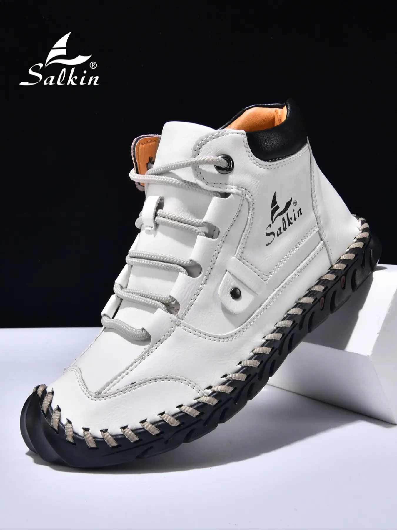 Men's Handmade Fashion Lace-Up Ankle Casual Boots, Simple Solid Color High-Top Retro Barefoot Boots, Comfortable Wear-Resistant Non-Slip Rubber Large Size Walking Shoes Footwear