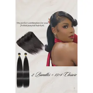 Straight 2 Bundles - Human Hair with 13x4 HD Lace Closure