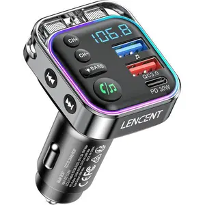 LENCENT Bluetooth 5.3 FM Transmitter Car Adapter 48W (PD30W & QC18W) Fast Charger, Light Switch, HiFi Bass Sound Audio Receiver Wireless Radio MP3 Music Player, Hands-Free Calling, Support USB Drive