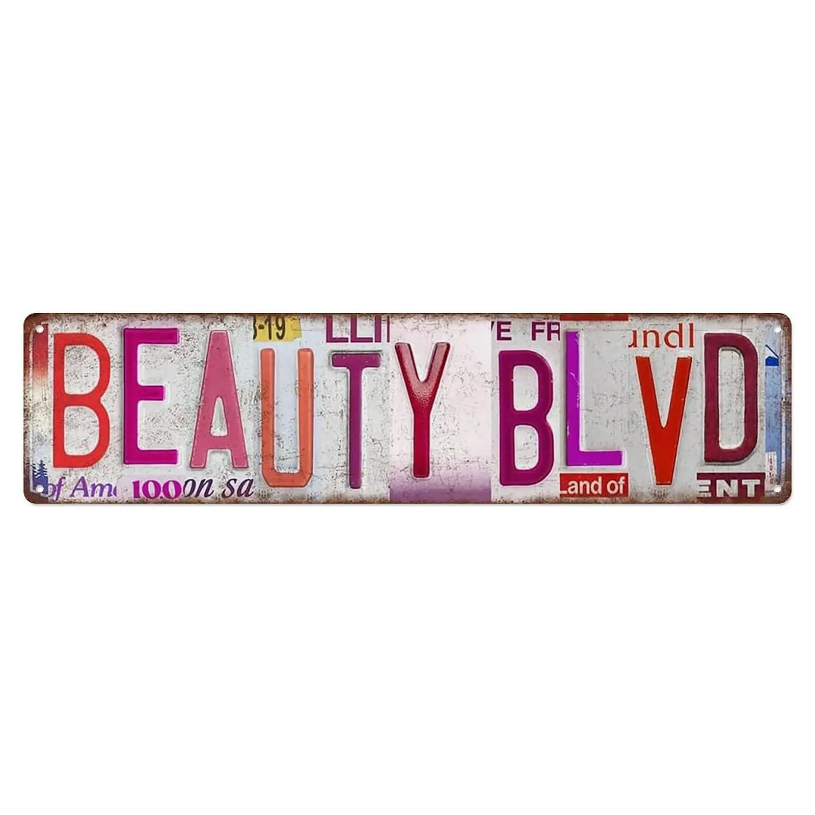 Vintage Rustic Beauty Blvd Durable Retro Tin Style Metal Decorative Plaque - 16x4 in Blush Pink Home Decor Product, Artistic Accessory for Women/Girls Bedroom Gift
