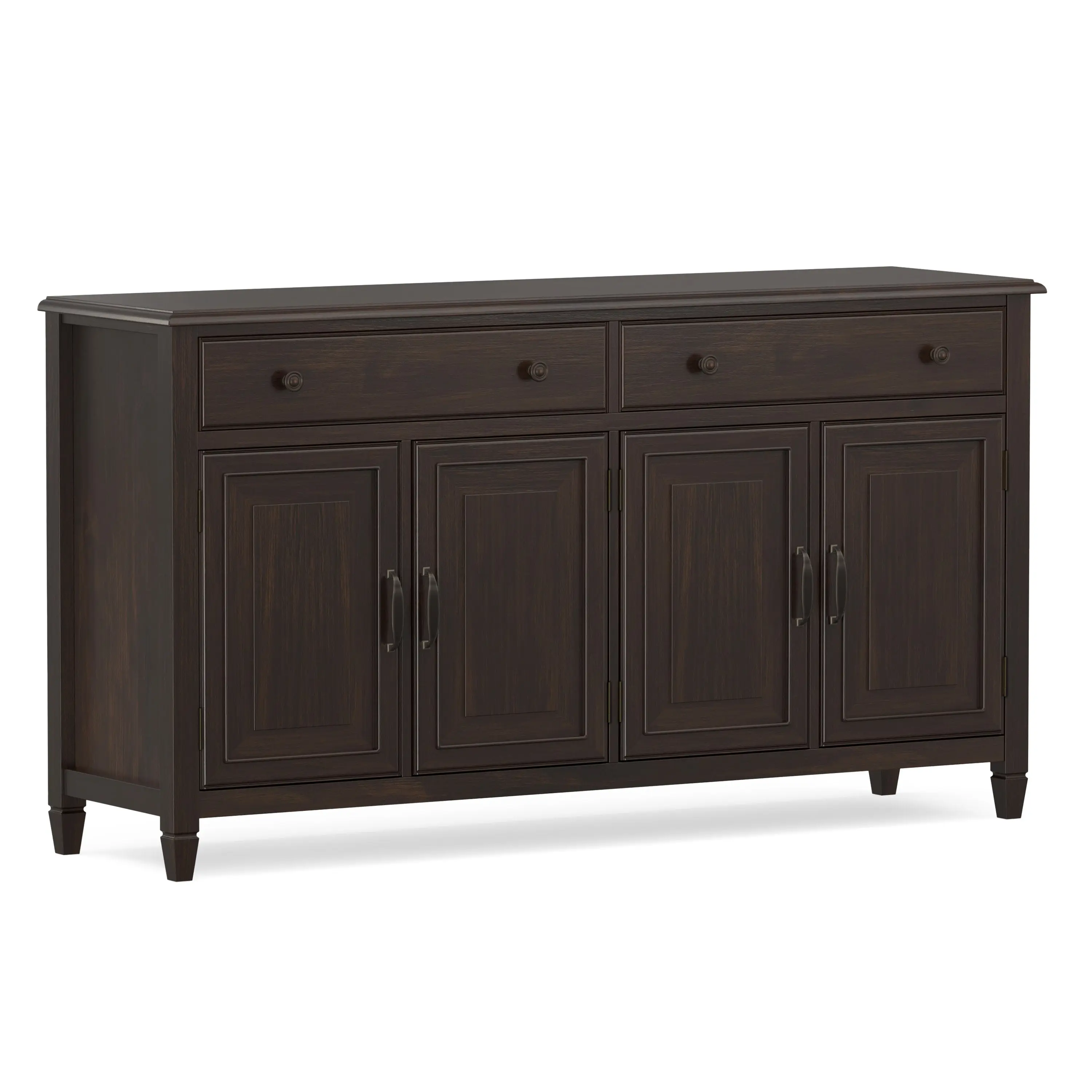 Connaught Large Traditional Wood Sideboard Buffet Cabinet - Artisanal Craftsmanship, Raised Panels, Notched Legs, Metal Accents, Adjustable Shelves, 18"d x 66.5"w x 36"h, Assembly Required, for Fine China Display & Organization in Various Room Types, For,