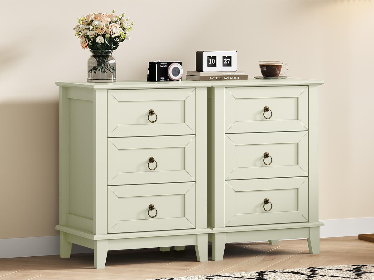 Royalcraft 3 Drawer Nightstand, Modern Tall Narrow Wooden Bedside & End Table with Drawers for Bedroom, Living Room, Milky Green