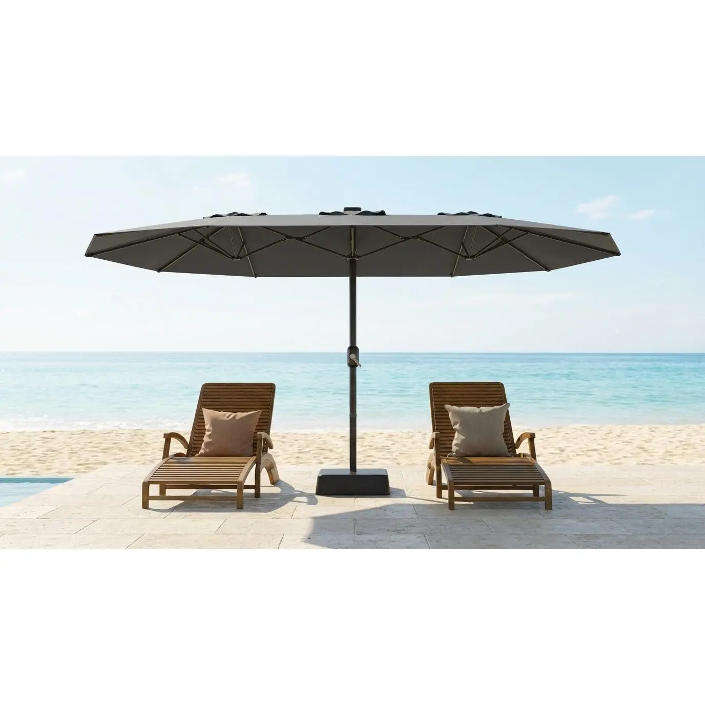 Garvee 15FT Oversized Rectangular Outdoor Patio Umbrella with Crank Handle, Heavy Duty Base, UV Protection Fabric, Suitable for Backyard, Deck, Poolside, Lawn, and Garden in Grey, Navy Blue, and Beige