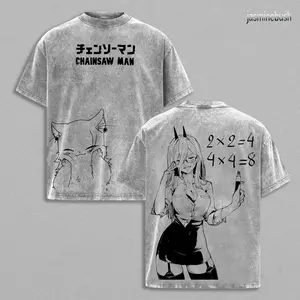 Power Chainsaw Man Tee Washed – The Movie: Reze Arc Vintage Oversized Heavy Cotton Anime Manga T-Shirt, Double Printed Retro Unisex Streetwear Graphic Top Gift for Otaku Fans
