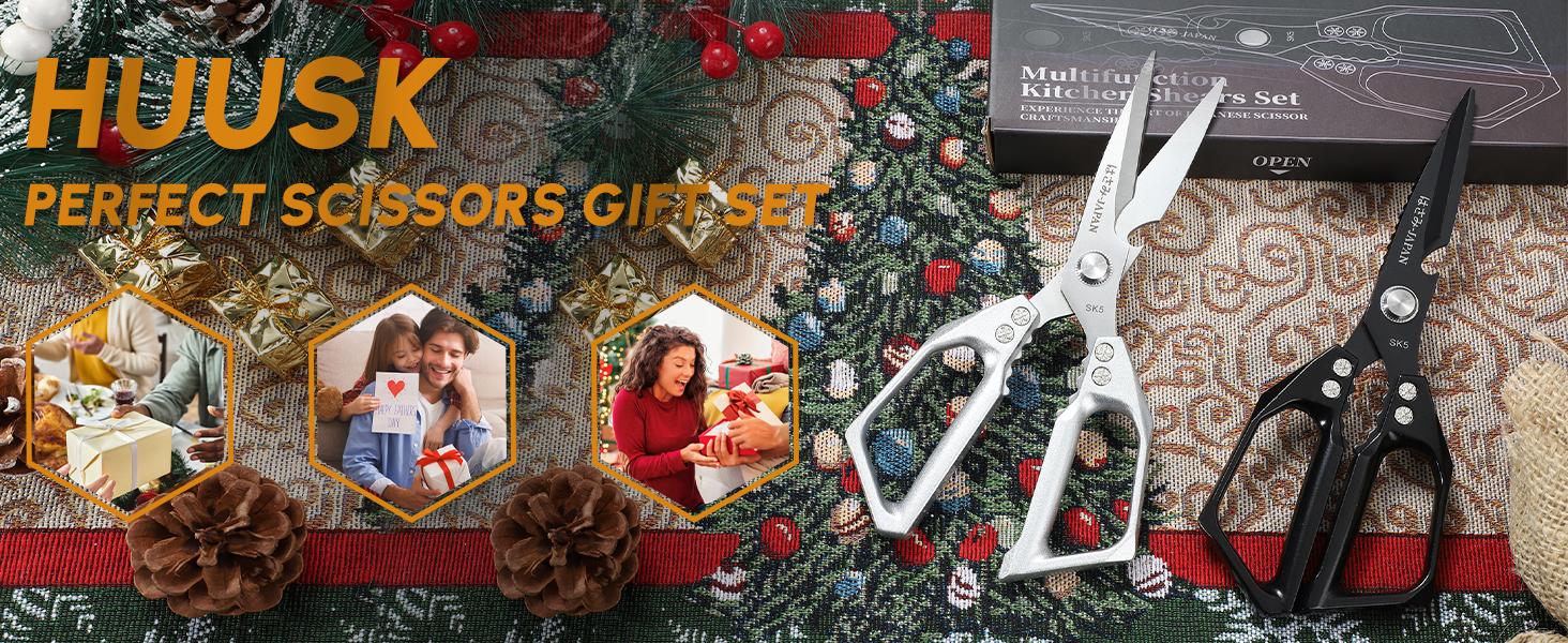 【February Faves】Huusk Kitchen Shears Set, Heavy Duty Poultry Shears, Japanese Kitchen Scissors for Meat, Chicken Bones, and Turkey,FallFreshness/Christmas Gift