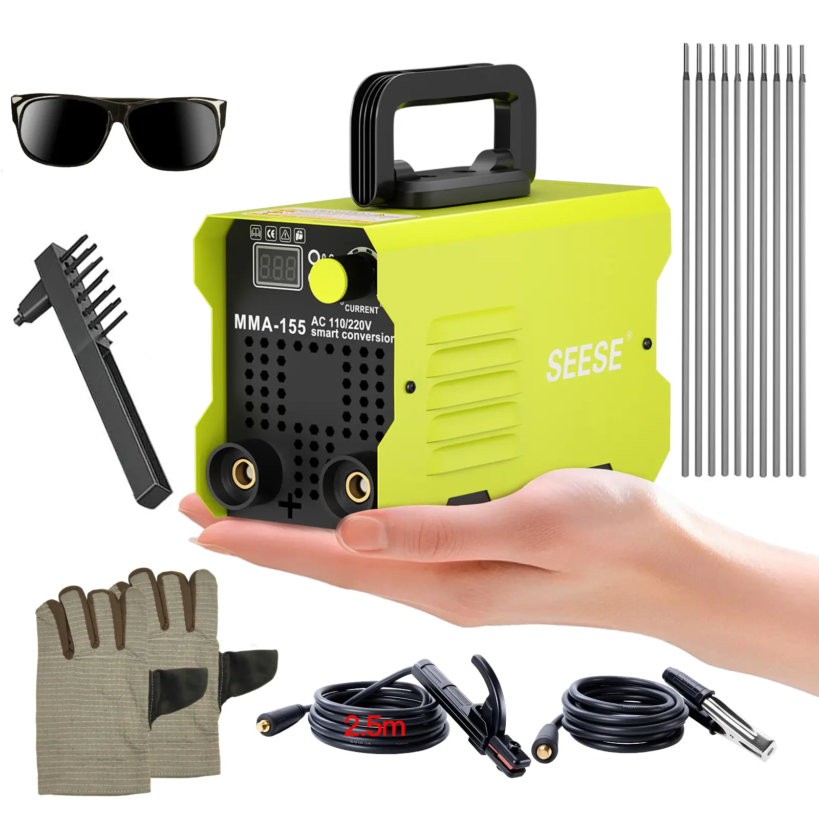 SEESE 155Amp MINI Portable Welding Machine, Stick Welder, AC 110/220V smart conversion, LED Display Digital Welder, Portable MMA Arc Welder