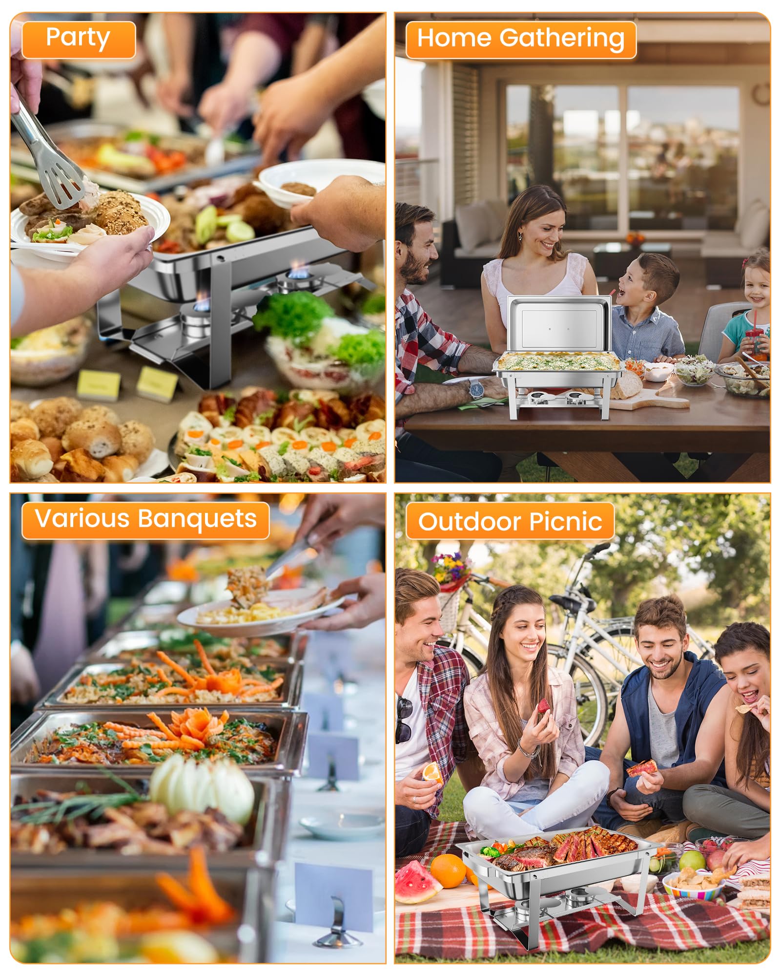 【GARVEE】8QT(1×1/1Pan)Chafing Dish Buffet Set of 6 Stainless Steel Food Servers & Warmers, Includes Water Pan, for Weddings, Parties, Banquets, Catering Presentation Elevate 【GARVEE】8QT(1×1/1Pan)Chafing Dish Buffet Set of 6 Stainless Steel Food Servers & Warmers, Includes Water Pan, for Weddings, Parties, Banquets, Catering Presentation Elevate