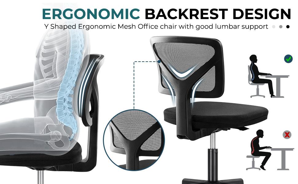 Desk Chair, Armless Computer Chair, Home Office Chairs Low-Back Mesh Task Chair Swivel Rolling Chairs No Arms for Small Space with Lumbar Support