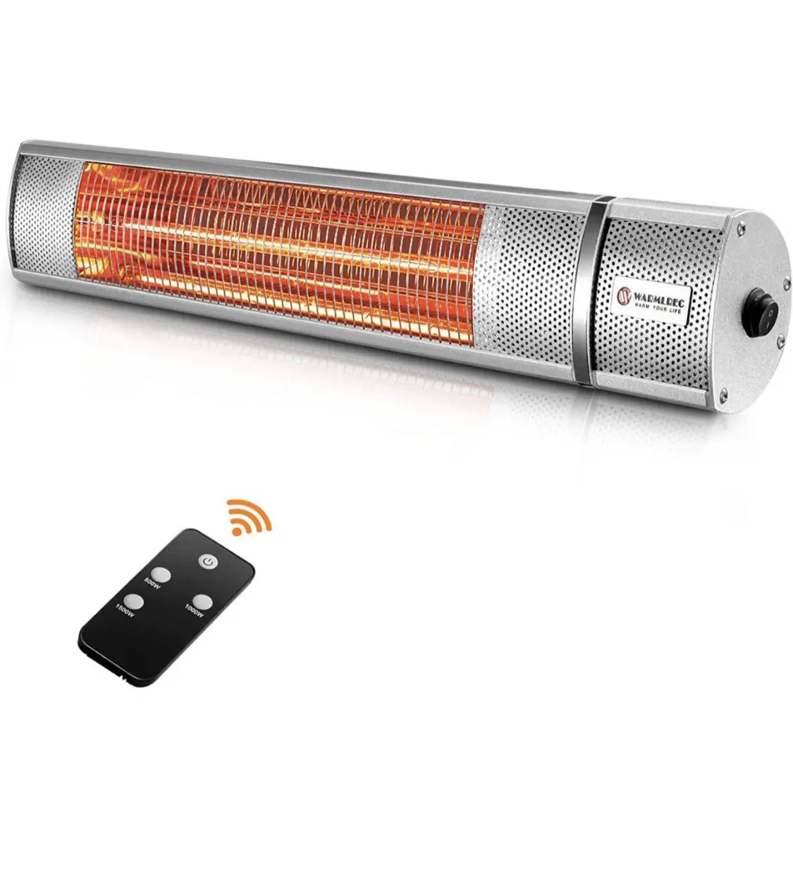 WARMLREC 1500W Infrared Electric Patio Heater - Wall-Hanging Aluminium Radiator, Waterproof, 3 Power Settings, Remote Control, Efficient Heating, Easy Operation, Includes Hardware, Modern Look, Indoor/Garage Use, Silver, Assembly Required, Radiators, Wall