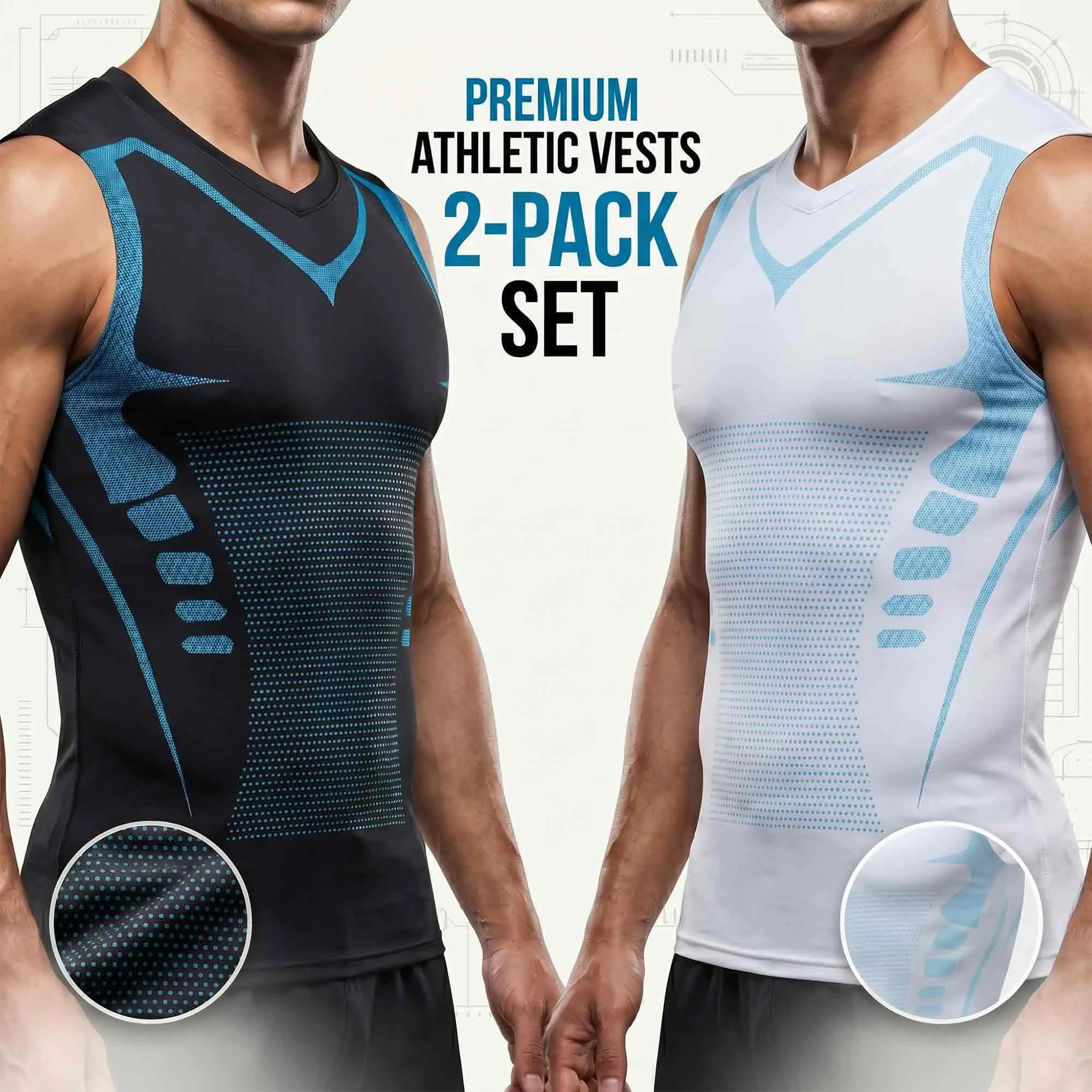 Men's Tank Top 2-Piece Set - Quick-Dry, Moisture-Wicking, Breathable Workout Tank - Ergonomic Shaping Base Layer - Core Support, Ideal for Gym and Weight Training outdoorfun Fitness Vest Shirt Sports Vest Set Compression Mesh Socks Athletic
