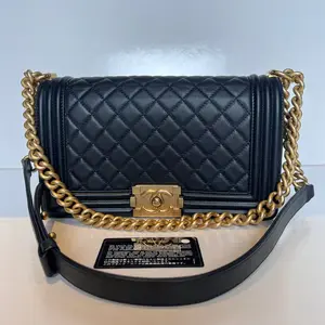 Pre-owned CHANEL Leboy Medium Black Calfskin Gold Hardware2020 W/ Black Card Bag|20458340 WWL HD