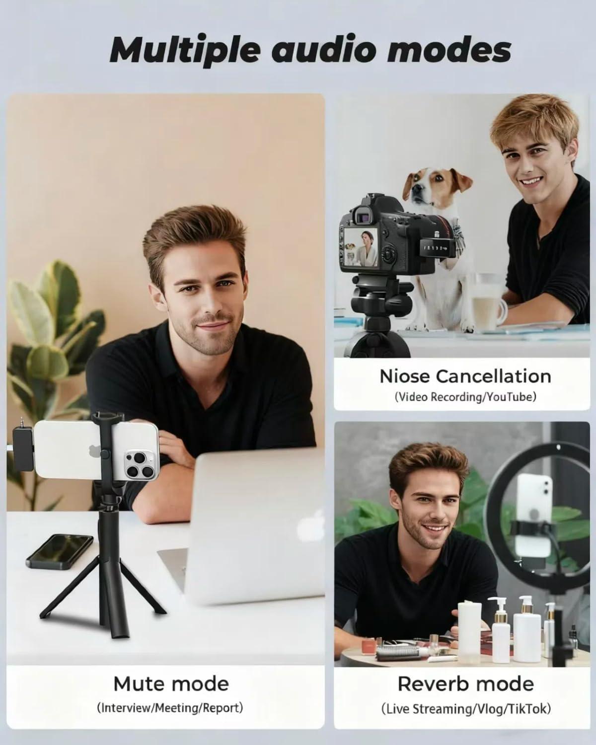 2-Package Wireless Collar Microphone, iPhone/Android/Camera, Mini Microphone Record Interview, Video Blog, YouTube, 3 in 1 Universal Live Shooting Radio Noise Reduction Collar Microphone