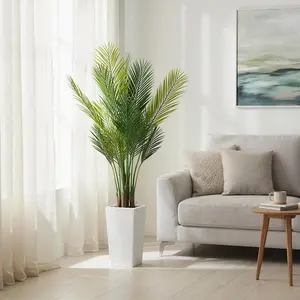 Artificial Palm Tree 4.6FT - Lifelike Fake Tree with White Tall Planter - Faux Tropical Areca Floor Plant in Pot - Artificial Silk Plant