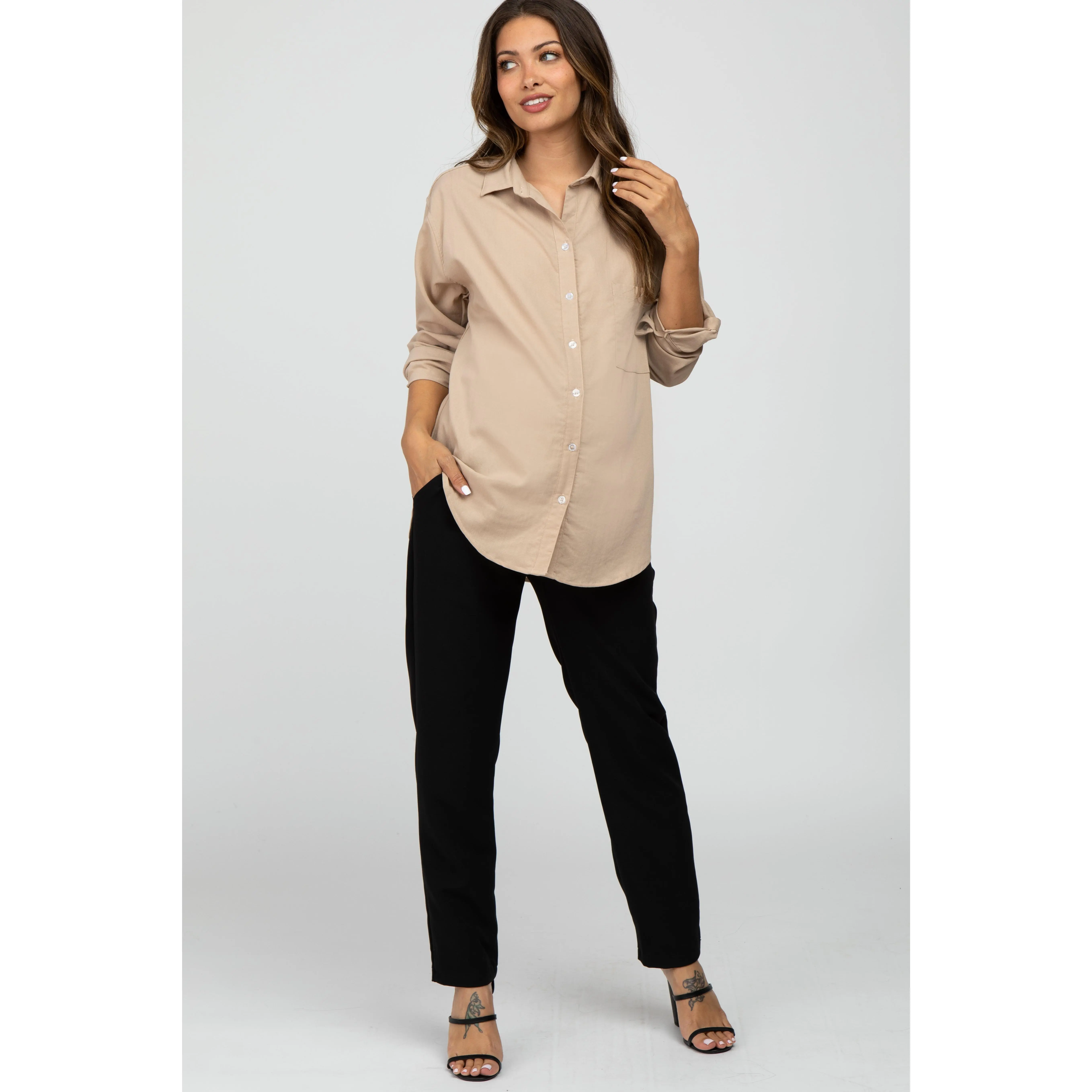 Black Pleated Relax Fit Maternity Pants