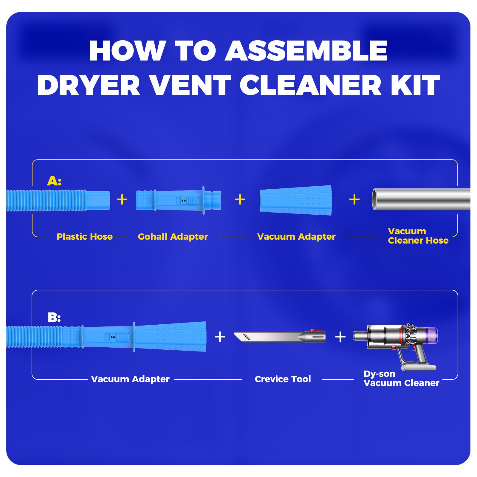 Dryer Vent Cleaner Kit 2 Pieces Compatible with Most Vacuum Cleaners Lint Brush & Hose Attachment with Stretch Universal Connector Quick Lint Remover for Deep Cleaning Machine