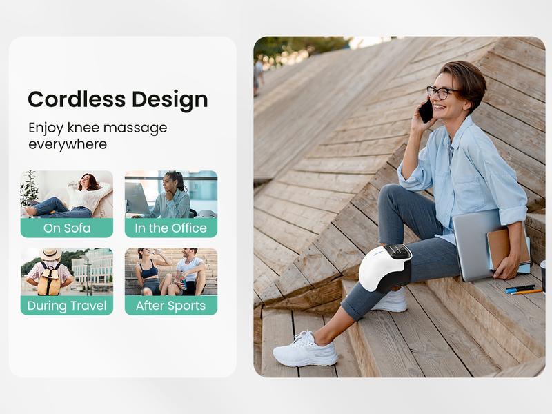 Snailax Cordless Knee Massager with Heat, 3 Vibration Modes & 3 Heating Levels, LED Touch Screen, Ergonomic Design, Gifts for Men & Women