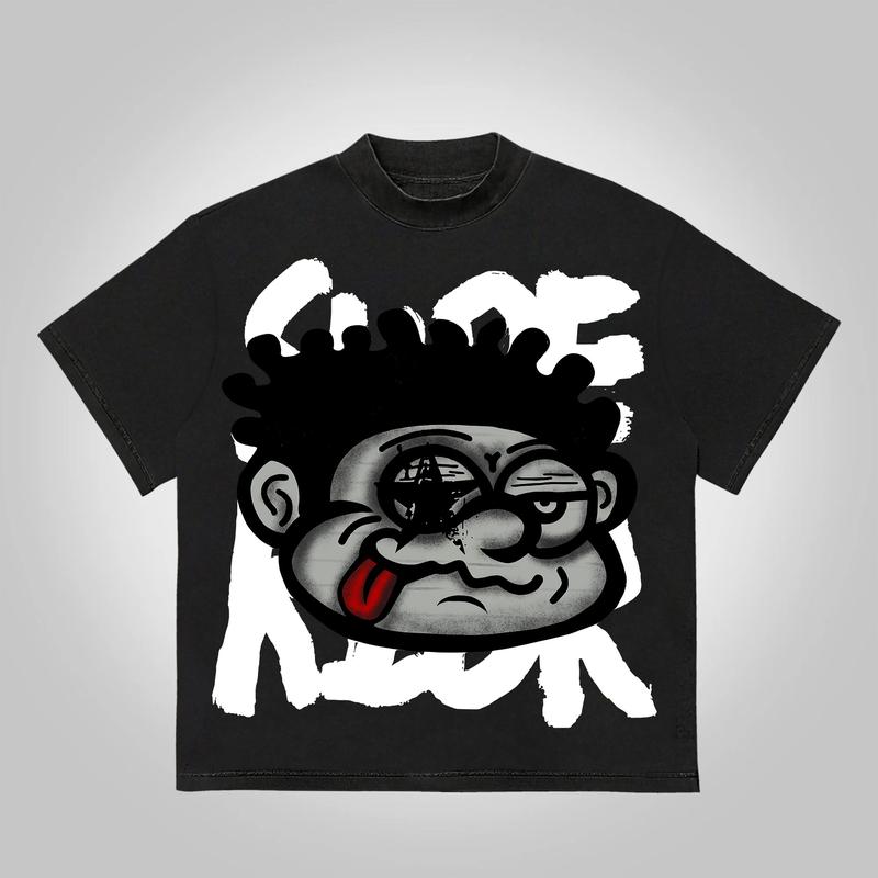 Sopula Studio Men's Vintage Big Face Cotton Graphic T-Shirt  funny Streetwear Crewneck