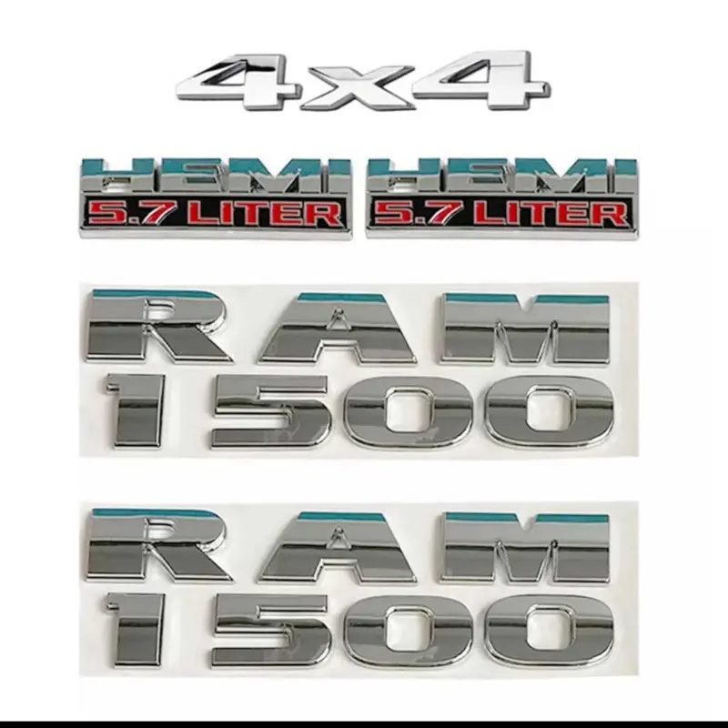 5Pcs For 1500 4X4 Door Side Fender Tailgate 5.7 Liter HEMI Emblem Badge - chrome