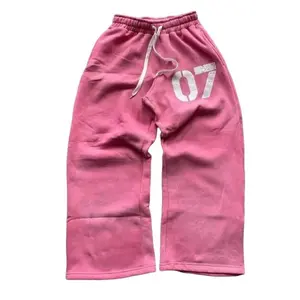 European and American letter printed pink sports pants with elastic waist, loose unisex running shoes, Preppy street wear, men's and women's casual wear