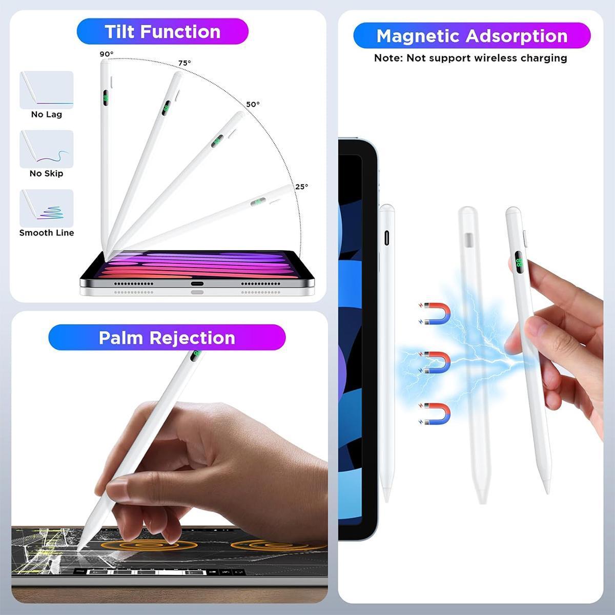 Stylus Pen for iPad,Apple Pencil for iPad 9th&10th Generation -iPad Pencil 2nd Generation,Fast Charge Active Pencil Compatible with 2018-2026 Apple iPad Pro11&12.9 inch, iPad Air3/4/5,iPad 6-10,iPad Mini 5/6 Gen Accessories Adapter