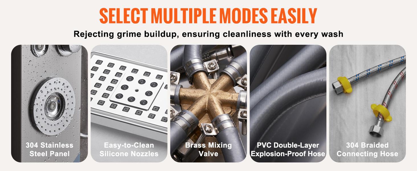 VEVOR Shower Panel System, TikTokShopBlackFriday, 6 Shower Modes, LED & Display Shower Panel Tower, Rainfall, Waterfall, 4 Body Massage Jets, Tub Spout, Handheld Shower Head 59" Hose, Stainless Steel Wall-Mounted Shower Set