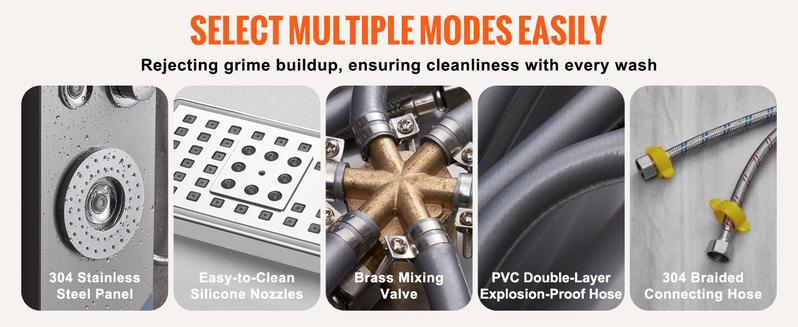 VEVOR Shower Panel System, TikTokShopBlackFriday, 6 Shower Modes, LED & Display Shower Panel Tower, Rainfall, Waterfall, 4 Body Massage Jets, Tub Spout, Handheld Shower Head 59" Hose, Stainless Steel Wall-Mounted Shower Set