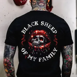 BLACK SHEEP OF MY FAMILY Red Lips&Skull Print Men's T-Shirt