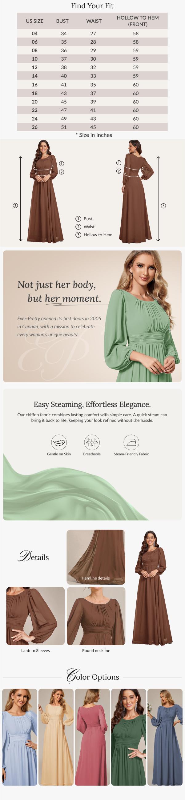 Ever-Pretty  2026 Spring  Evening dress , Long Sleeve Chiffon A-Line Empire Waist Formal Dress – Graceful for Weddings & Evening Dress, Spring  dress 0106B