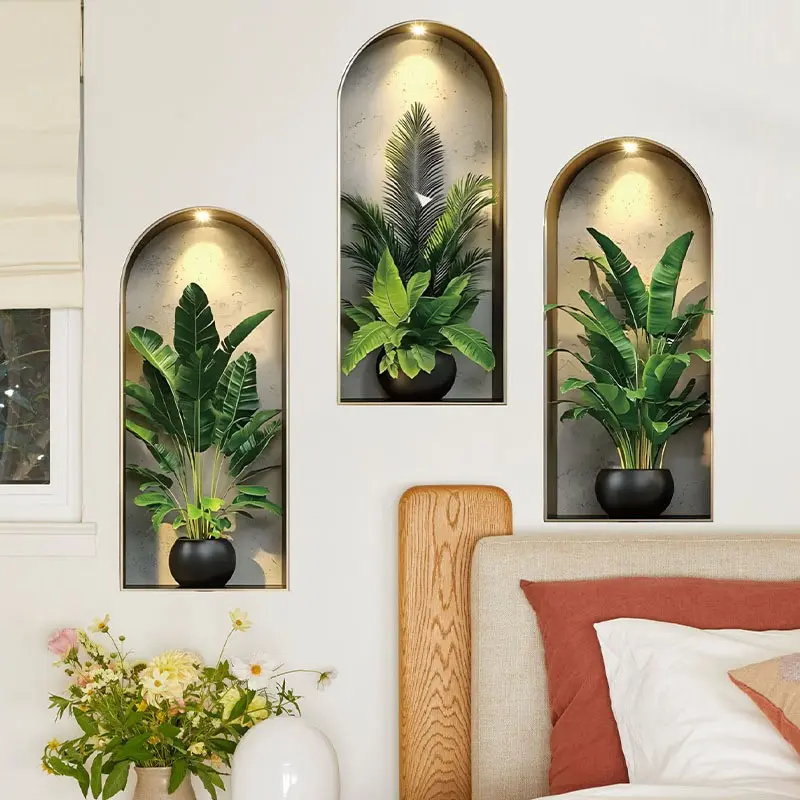 Plant Wall Sticker, Decorative PVC Wallpaper, Wall Decal, Interior Stickers, Home Decor, Decoration Sticker for Living Room, Dining Room, Bathroom, Bedroom, Removable Design