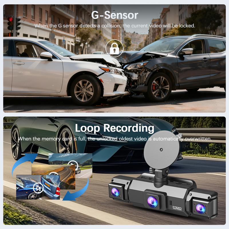 4-Channel Car Dash Cam, 1080P Car DVR with 64GB Memory Card, Night Vision Vehicle Surveillance, 24/7 Parking Mode, HD Screen, Front/Rear/Left/Right Dashcam