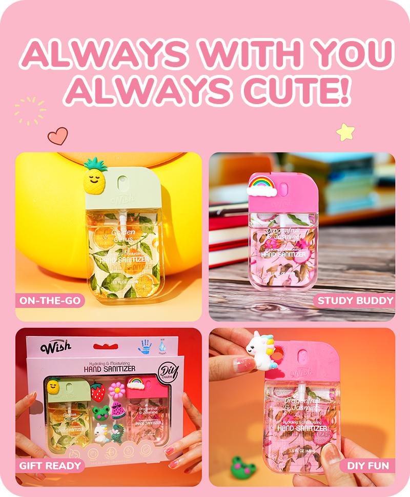 Wish Gift Box Set Power Mist Hydrating Hand Sanitizer Spray 1.5 fl oz Cute Portable Travel Size DIY Gift for Children Aroma Hygiene Products