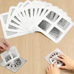 12 Counts Disposable Shower Drain Cover Hair Catcher, featuring strong adhesive for a tight, secure fit on various drains. It is widely suitable for bathroom, kitchen and sink drains, effectively trapping hair and debris to keep drains unclogged.