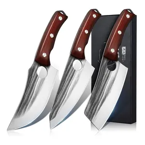Kitchen Knife Set, Hand Forged Chef Knife Set with Full Tang Wood Handle, for Meat Cutting Cleaver Knife Set for Vegetables Camping BBQ Ideal Gifts