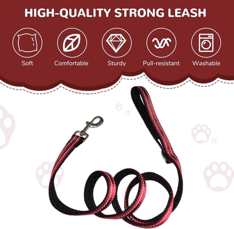 Reflective Dog Harness Collar Leash Set, No Pull Harness for Dog, Quick Release Buckle Harness for Walk, Run, Training, Double D-Ring Step in Dog Harness for Dog Girls and Boy, Red