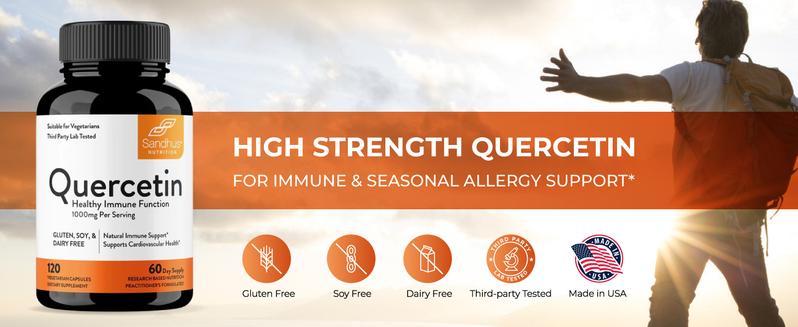 【Sandhus】Quercetin Improves Blood Flow, Heart, Immune, Joint Healthy & Respiratory System, Vegetarian Capsules 120 Count