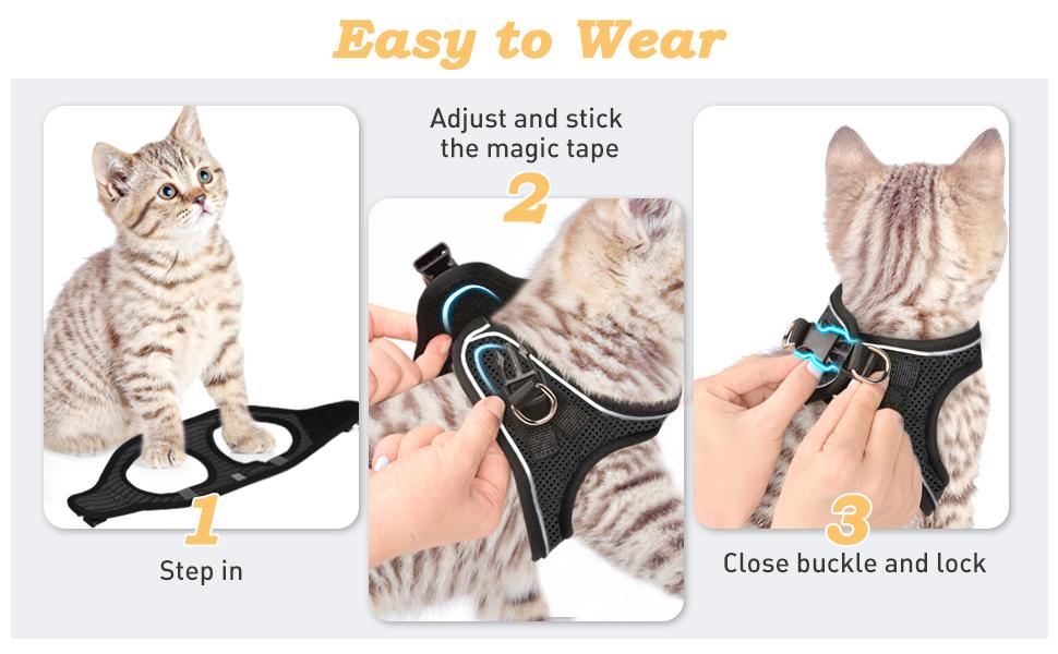 Escape Proof Cat Harness & Leash Adjustable Reflective Soft Mesh Vest for Easy Safe Walks with Leash Included