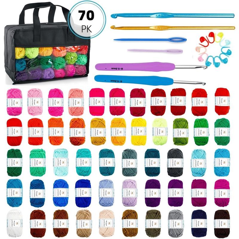 70/43Piece Complete Crochet Kit for Beginners  Acrylic Yarn Skeins 4 Crochet Hooks & 2 Knitting Needles with Needle Labels All-in-One DIY Knitting Supplies for Adults & Craft Lovers